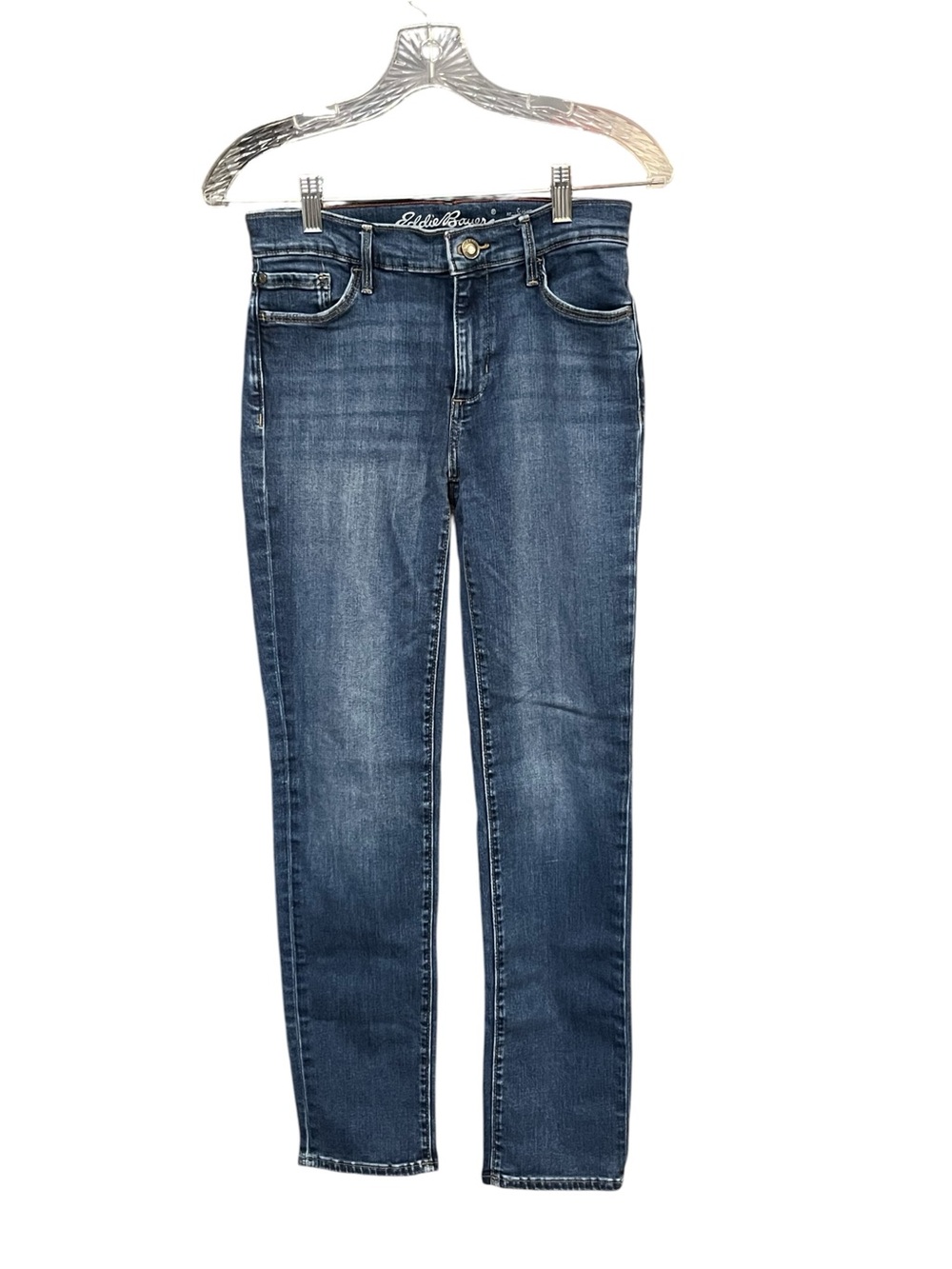 Eddie Bauer Women’s 4 Slightly Curvy Slim Straight Jeans Dark Wash Stretch Denim